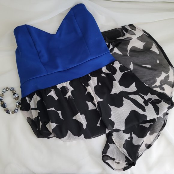 Royal Blue with black & white high-low dress - Picture 1 of 5